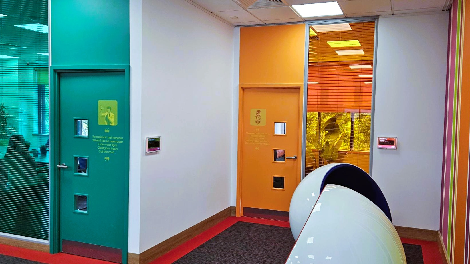 Room booking panels installed outside meeting rooms at Entrepreneurs Circle for scheduling